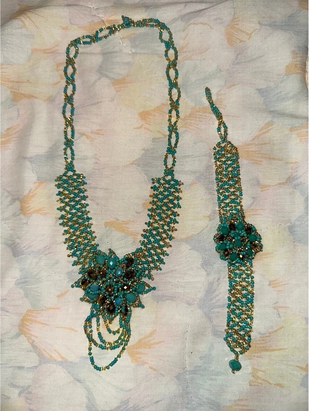 Y2K Multi-Color Beaded Necklace and Cuff Set New